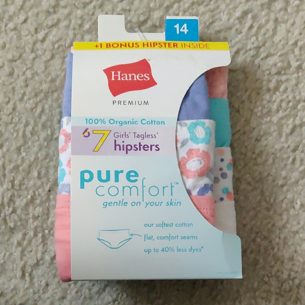 Premium Hanes Multicolored Tagless Organic CottPure Comfort hipsters Girls Sz 14